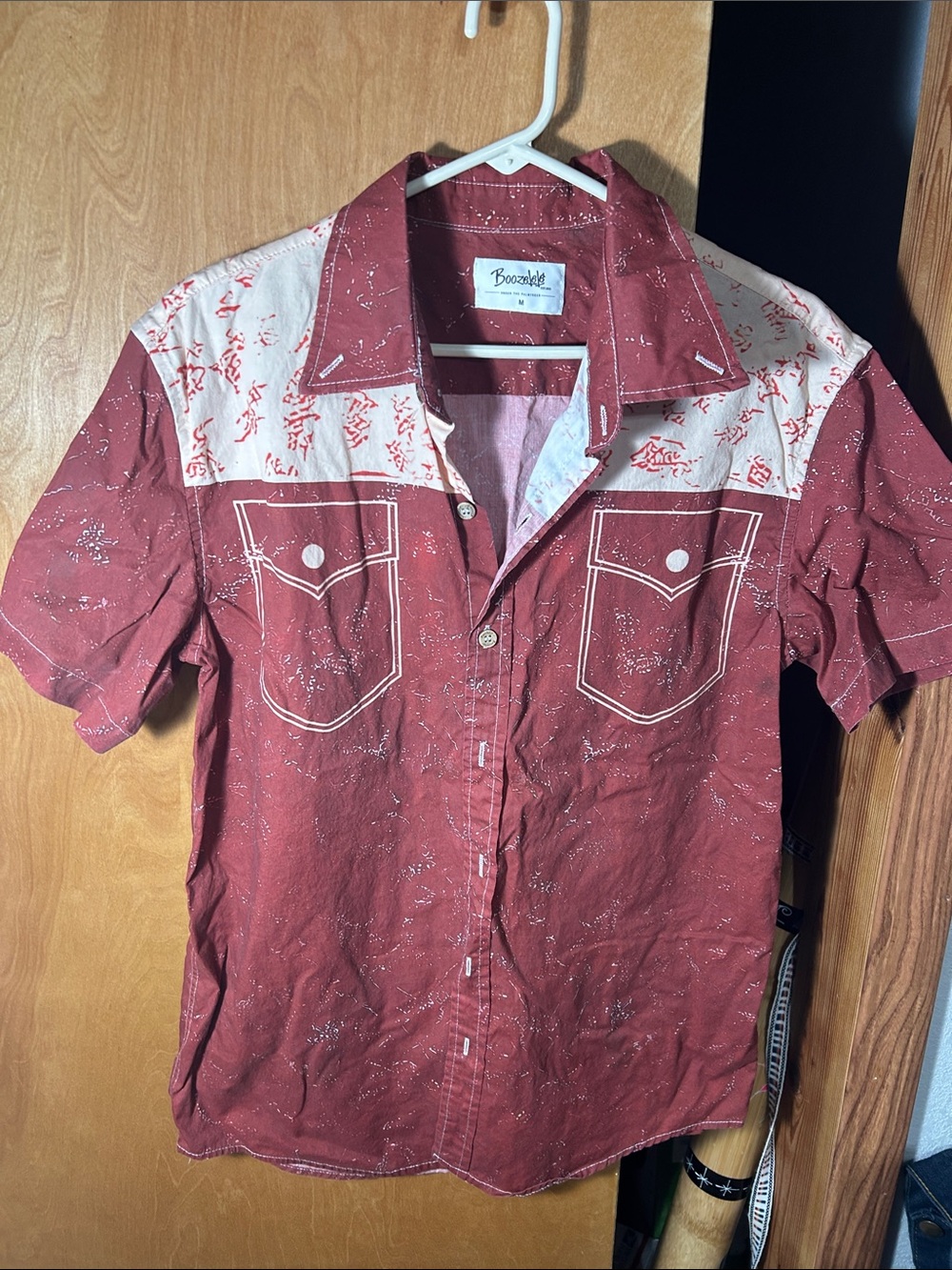 Brushed Burgundy Short-Sleeve Button-Down Shirt